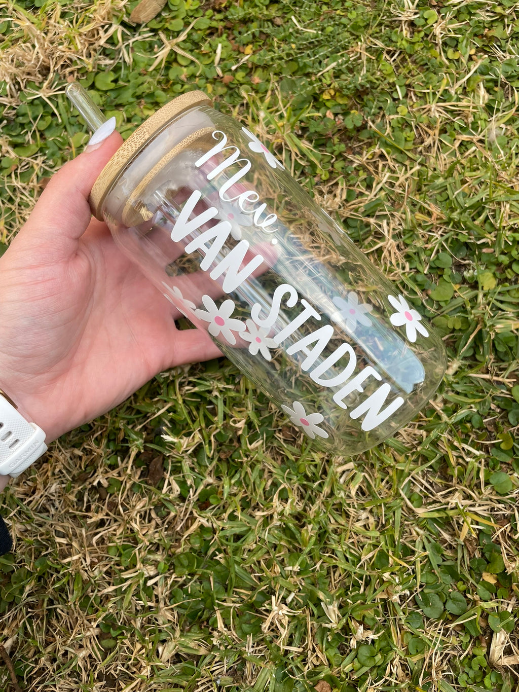 Bridal Vinyl Bamboo Cup - Clear Glass