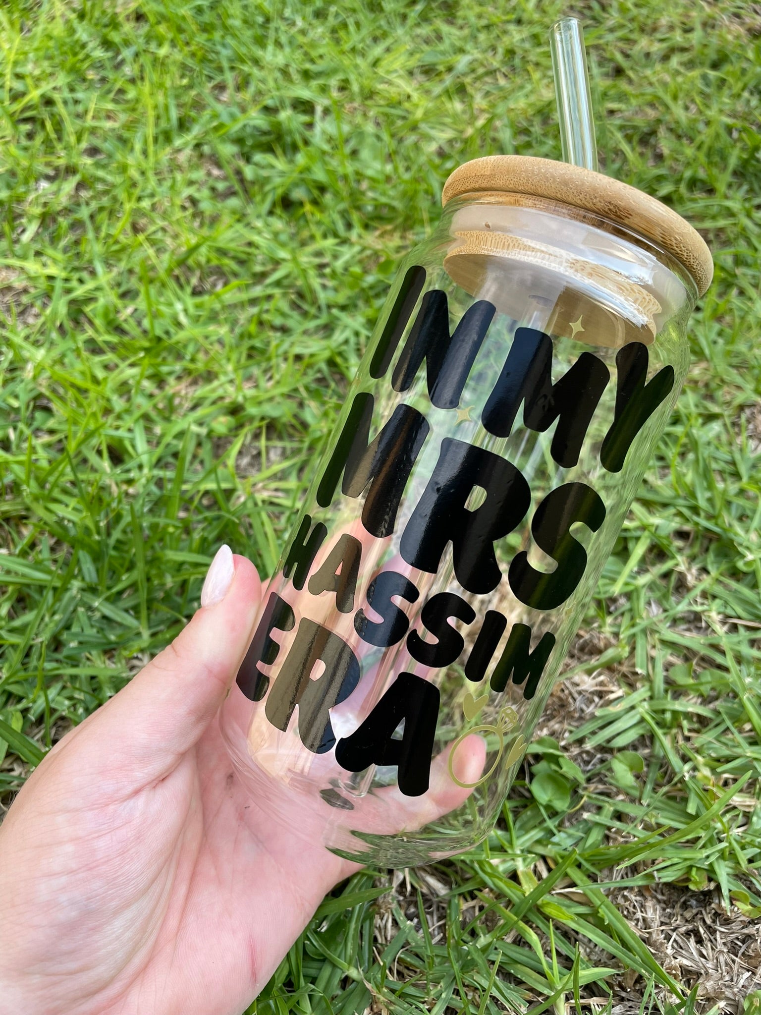 Bridal Vinyl Bamboo Cup - Clear Glass